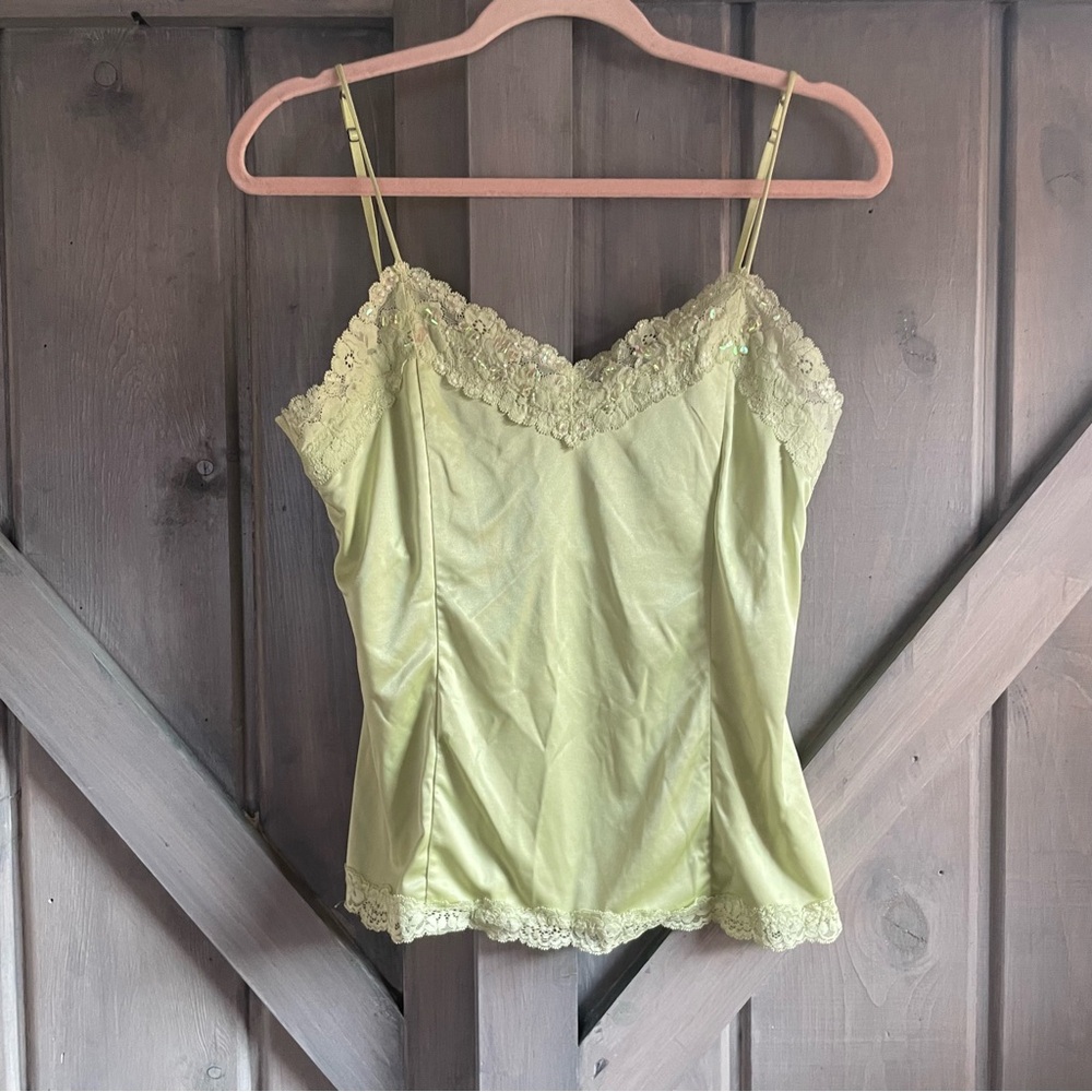 Y2K Green Lace Babydoll Cami sequin details Size Medium